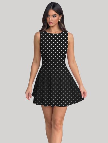 Image of IWD Women's Boat Neck Sleeveless Mini Dress Ruched Waist Flowy Tiered Ruffle Hem A Line Party Short Dresses