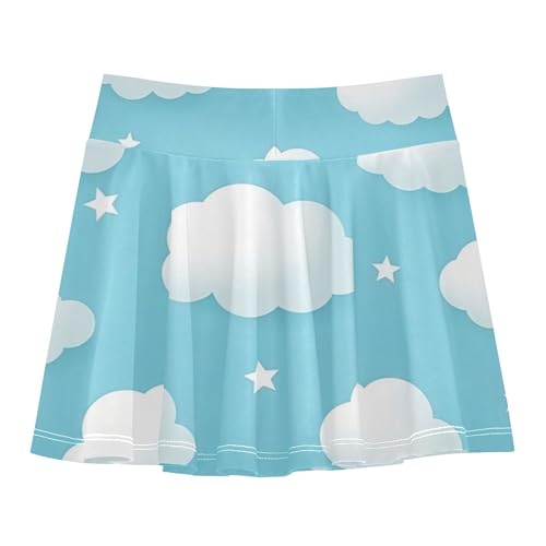 White Clouds Light Blue Toddlers Tennis Skirts Cheer Athletic Shorts for Girls Skorts School 4t2