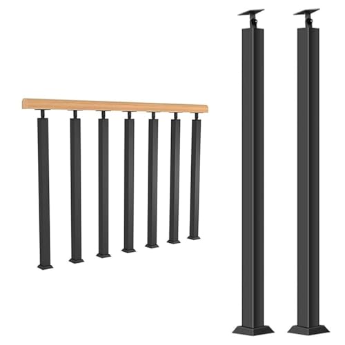Barandilla de escalera ajustable negra de 75 cm con base plana y postes cuadrados 2