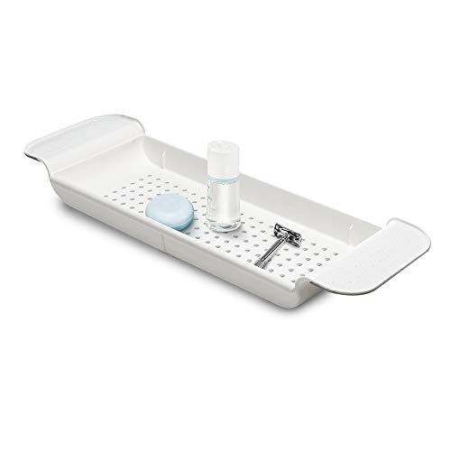 Madesmart Expandable Bath Shelf Caddy For Bathtubs, Plastic Shower And Bath Tub Tray, 30.87" X 6.81", White #TOP2