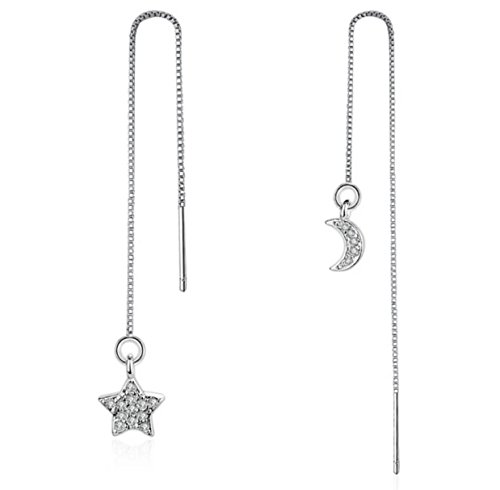 Pendientes de cadena de plata de ley de Iszie Jewellery, con diseño de luna y estrella de cristal Cover