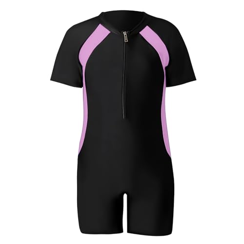 Okdance Swimming Costume for Boys Girls One-Piece Kids Swimsuit Short Sleeve Swimming Costume for Summer Surfing Swimming Water Sports Boy Girl (UK Age 9 Years 11 Years Regular Pink)