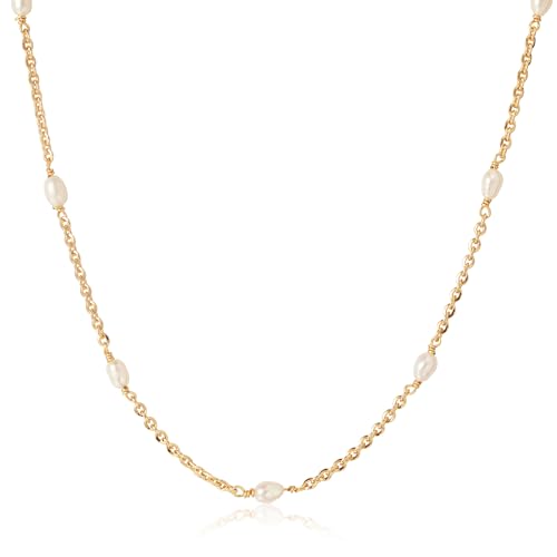 Fettero Choker Necklace for Women 14K Gold Plated Dainty Gold Choker Necklace Simple Paperclip Thin Chain Pearl Necklaces for Women Stack Jewelry Gift