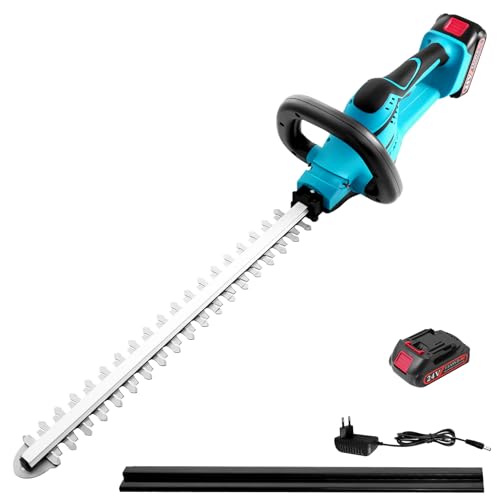 Cortasetos eléctrico con batería, cortasetos eléctrico, diámetro de corte 15 mm, batería de 24 V con cargador, cuchillo de tijeras de césped de 51 cm, tijeras de podar para setos y césped