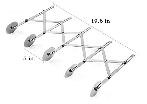 Hxytech 5 Wheel Pastry Pizza Cutter, Expandable Stainless Steel Pastry Knife Baking Cutter Roller Cookie Dough Cutter Divider (Standard Design)