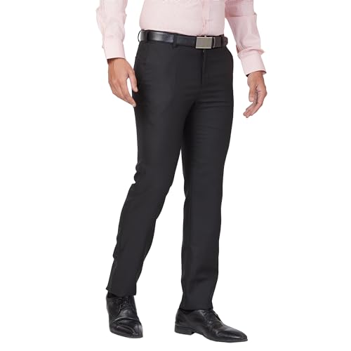 Image of Raymond Men's Slim Fit Structure Pattern Polyester Blend Pleated Formal Trouser