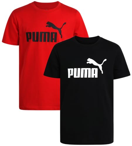 PUMA Boys T-Shirt - 2 Pack Casual Crewneck Short Sleeve Running and Gym Graphic Tee Shirts for Boys with Logo Print (S-XL)