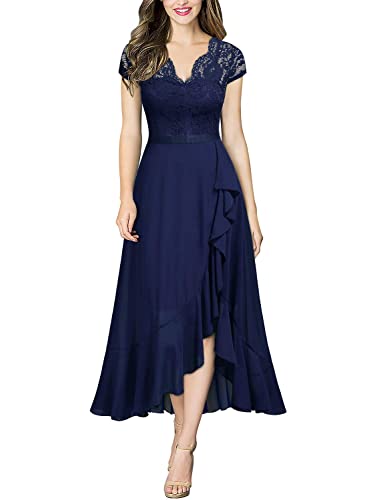 MIUSOL Damen Spitzenkleid Hüfte öffnen Abendkleid Cap Ärmel...