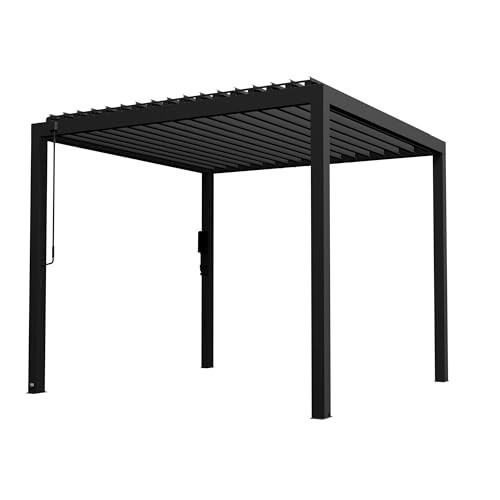 Image of Backyard Discovery Sarasota 10' x 10' Galvanized Steel Louvered Pergola Kit with Adjustable Roof, Shade, Rain Protection, High-Wind Rating, Gutter System for Outdoor Patio, Garden, Deck, Entertaining