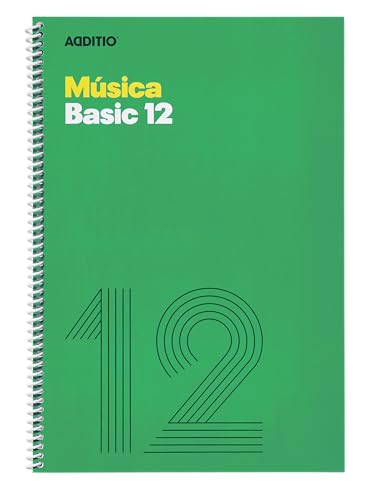 ADDITIO - Cuadernos de música BASIC 12| Adaptados a todas las edades y procesos de aprendizaje| 12 pentagramas de 10 mm| Tamaño A4| Papel ecológico| Espiral| Verde|