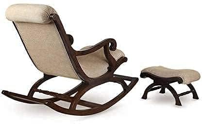 Image of 46Treeform� Handmade Wooden Rocking Chair /Relax Chair with Cushion Comfort and Footrest for Adults for Reading /Relaxing for Home (Sheesham Wood) (Off-White) (Cushion Comfort)