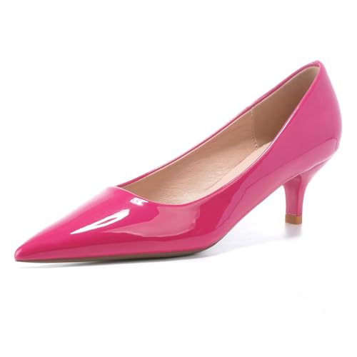 Image of Women's Low Kitten Heel Pumps Classic Fashion Dress Pumps Simple Heeled Shoes for Office Work
