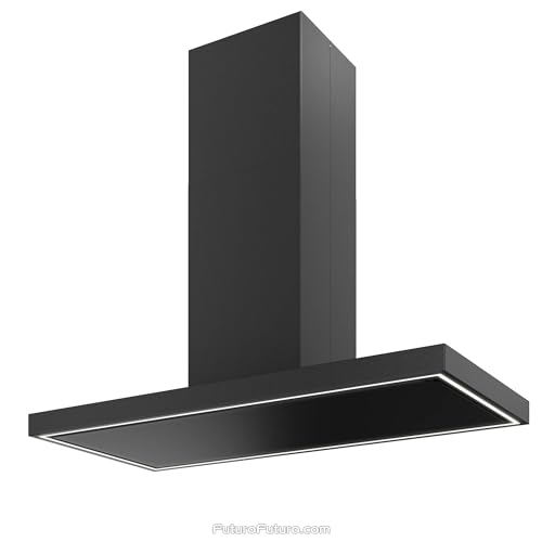 Futuro Futuro Turo Black 48 Inch Island-mount Range Hood, Contemporary Design, Painted steel, LED, Ultra-Quiet, with Blower