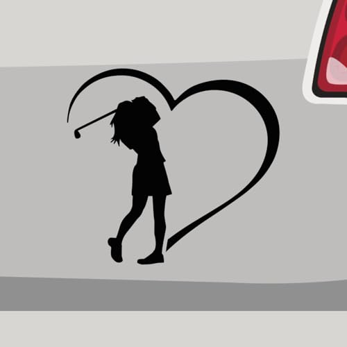 Stickerfreaks Aufkleber - Golferin Herz Golfen Grün - Sticker, Folienaukleber für Auto, Motorrad, Fahrrad, Laptop, LKW (6,5x6cm | Schwarz)