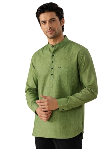 Image of Majestic Man Men's Cotton Blend Textured Regular Fit Full Sleeve Short Kurta