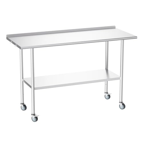Image of Atelicf NSF Stainless Steel Prep Table 24X60 inch, Backsplash & Casters | Mobile commercial-grade table for restaurants, kitchens, food trucks, breweries, bars, garages, and BBQ