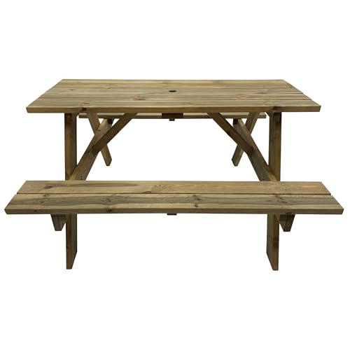Tiptree 6 Seat Wooden Picnic Bench - Durable Pub Garden A Frame Picnic Table - Dip Treated Scandinavian Pine (140cm | 6 Person)