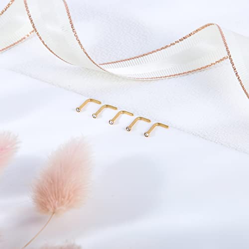 6-10Pcs 18G 20G Nose Ring Surgical Steel Nose Rings Studs Piercing For Women Men 1.5mm 2mm 2.5mm 3mm Round Diamond CZ L Shaped Corkscrew Gold Black Silver Nose Piercing Hypoallergenic 7