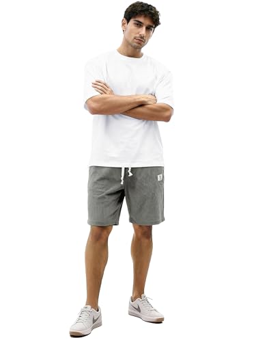 HOTake Mens Corduroy Shorts Casual 7 Inch Elastic Waist Drawstring Summer Beach Loose Fit Shorts Light Gray