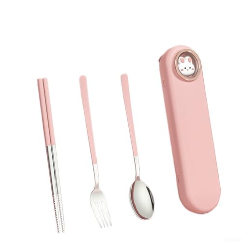 Juego de cubiertos de acero inoxidable 304 - Cubiertos portátiles resistentes al óxido con palillos antideslizantes, acabado pulido, compacto para viajes, camping y almuerzo (rosa 3)