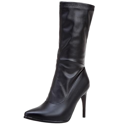 Bottes talons aiguilles femme bout pointu zip bottes mi-mollet soirée