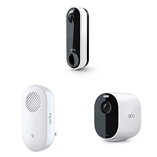 Arlo Essential Video Doorbell, White & Chime 2 - Built-in Siren & Essential Spotlight Camera - 1 Pack - Wireless Security, 1080p Video, Color Night Vision, 2 Way Audio, White