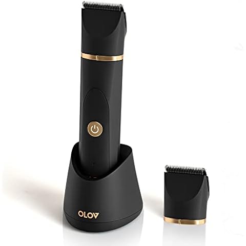 OLOV Electric Body Hair Trimmer for Men - Wet/Dry Body Shaver Groomer with 2 Repalcement Ceramic Blade, USB Recharge Dock & Nosetrimmer Head, Waterproof Male Hygiene Razor Cover