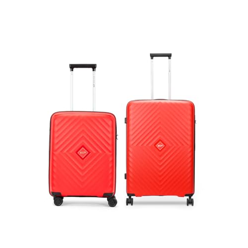 Image of VIP Quad Active 2 Pc Set Cabin 55 Cm (Small) Check-in 66 Cm (Medium) 8 Spinner Wheels Trolley Bags for Travel, Hard Case Lightweight Bag with Combination Lock, Tough Suitcase for Travel (Red)