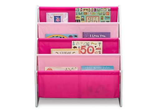Image of Delta Children Sling Rack Bookshelf for Kids - Easy-to-Reach Storage for Magazines or Coloring Books - Ideal for Playrooms & Homeschooling - Greenguard Gold Certified, White /Pink