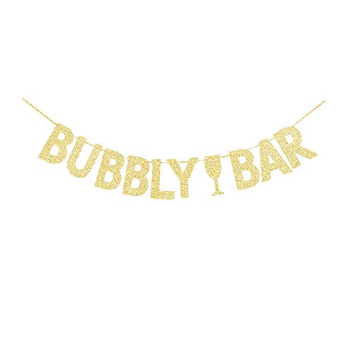 Gold Gliter Bubbly Bar Sign, Champagne Drinks Party Banner/ Bridal Shower Bachelorette Bunting...