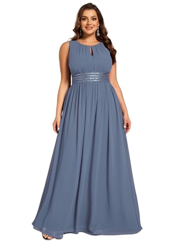 Image of Ever-Pretty Plus Women's Round Neck Sleeveless Empire Waist Maxi Plus Size Formal Gowns Bridesmaid Dresses