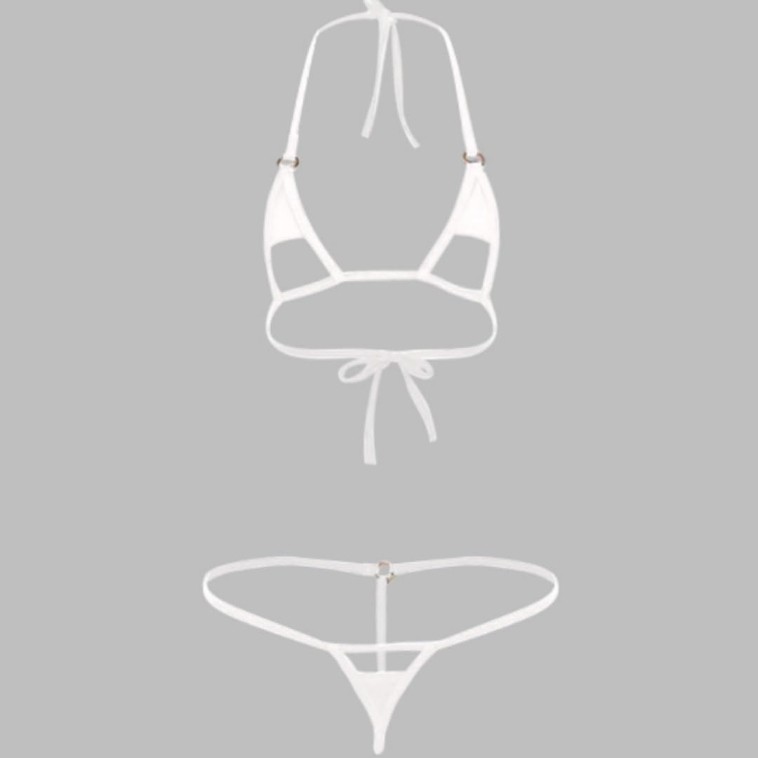 Damskie bikini Set Extreme Micro Monokini 2 sztuki Halterneck strój kąpielowy stroje kąpielowe mały biustonosz przesuwany Top String stringi strój kąpielowy na letni basen na plaży