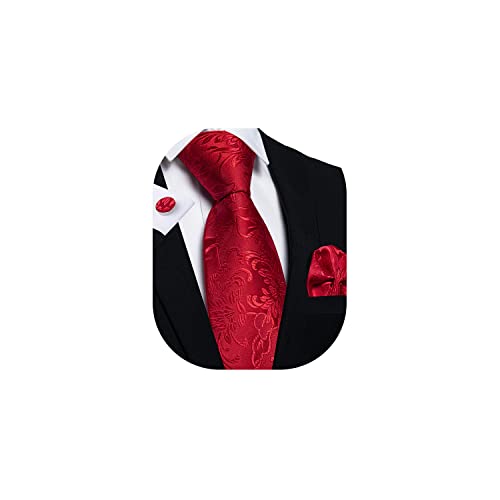 Image of DiBanGu Mens Paisley Tie Set Silk Woven Jacquard Necktie and Pocket Square Cufflinks Gift Set for Wedding Bussiness