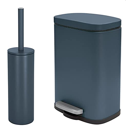 Spirella Badset 2 tlg. Kosmetikeimer mit Absenkautomatik und WC Bürste Edelstahl Petrol