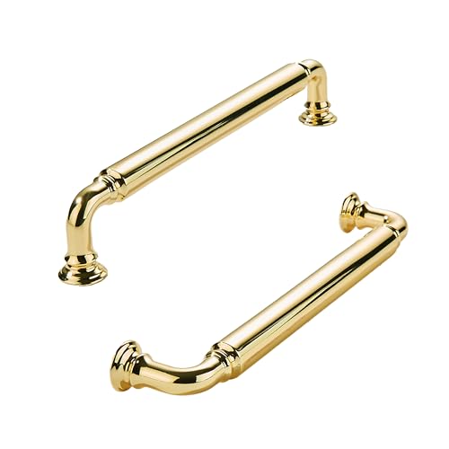 khtumeware 10-Pack Polished Brass Heavy-Duty Solid Cabinet Pulls, 5 Inch (128mm) Hole Center,Polished Gold Drawer Pulls, Cabinet Hardware, Suitable for Kitchen Cabinets, Bathrooms and Dressers