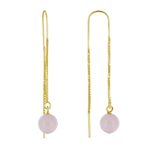Boucles d'Oreilles Chainette Argent 925 Doré et Douceur du Quartz Rose
