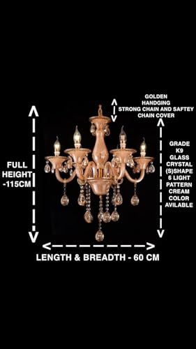 Image of Sanleen 6-Light Glass Chandelier (24 Inch) - Antique Modern Contemporary Ceiling Hanging Light | Luxury Candle Style Jhumar for Living Room, Dining Room, Hall & Home Decor (Bulb Included)(Design 3)