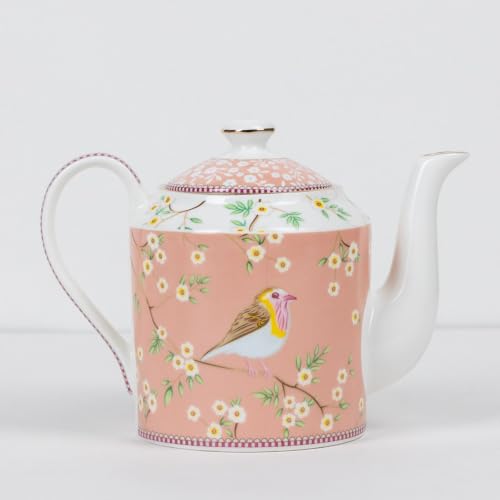 Image of GOLDEN QUEEN'S Handcrafted Tea Cups & Kettle - Set of 6 Cups & 1 Kettle | Ideal for Everyday Tea and Coffee, Hosting Tea Service with Friends & Family - Birdie in Pink