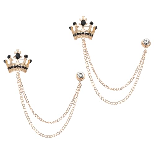 Image of PATIKIL Crown Hanging Chain Brooch Pins, Rhinestone Suit Pins Fashion Crystal Lapel Pins