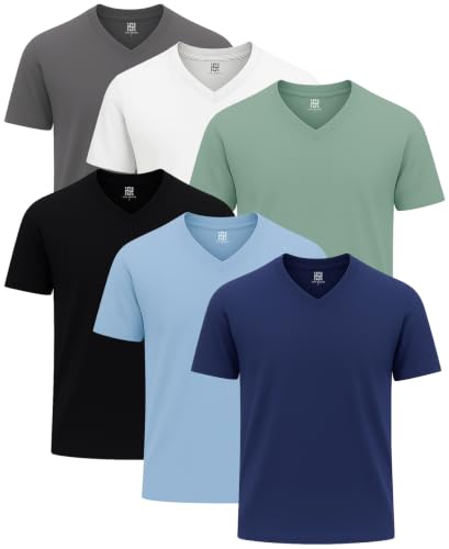 Image of Style Horizon 6 Pack Mens Short Sleeve V-Neck T-Shirts, 100% Cotton Casual V Neck Half Sleeved Tops (Combo-4, XXXL)