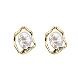 GKrtryDS Pendientes coreanos de perlas grandes e irregulares para mujerJoyería clásica