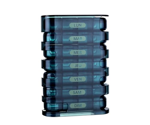 EDOSO Pilulier hebdomadaire 7 jours | Boîte à pilules 4 compartiments matin-midi-soir-nuit | Sans BPA | Design tour | Compartiments grands et faciles à ouvrir