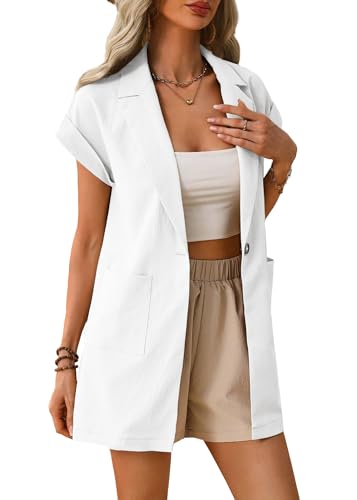 Mina Self 2024 Summer Short Sleeve Blazer Jacket for Women Lightweight Casual Fashion Long Work Office Suit Pockets3