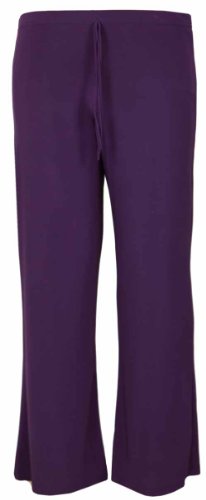New Womens Plain Wide Leg Casual Trousers Ladies Stretch Fit Tie Trim Palazzo Pants Plus Size Purple Size 22 – 24