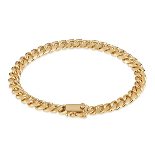 HZMAN 5.5mm Cuban Chain Bracelet for Women - 7.0 Inch Solid Brass Gold Plated Jewelry