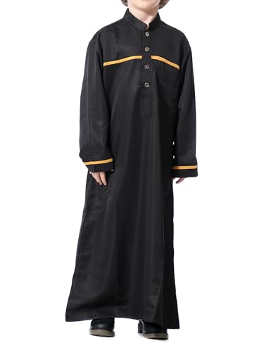 WSPLYSPJY Kids Boys Thobe Muslim Abaya Solid Color Ethnic Robe Prayer Clothes Button Islamic Kaftan