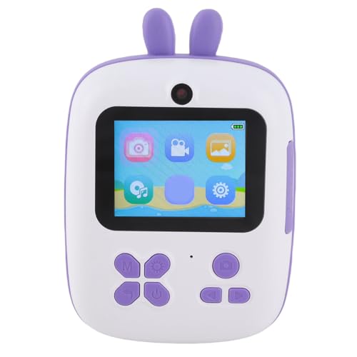 Fotocamera Stampata per Bambini Telecamera per dei Cartoni Animati 1800 MAh 48m Musica 1080p HD per il Campeggio per Feste 2.4 pollici viola