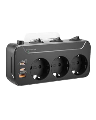 Ladron Enchufes con Interruptor,Enchufe Multiple USB C Carga Rapida PD20W,Regletas Enchufes Pared Protección Sobretensión,Regleta 3 Tomas,Rotación Horizontal y Vertical Triple Enchufe Adaptador,Negro | Ya disponible en tu tienda friki favorita! En mundofriki.es!