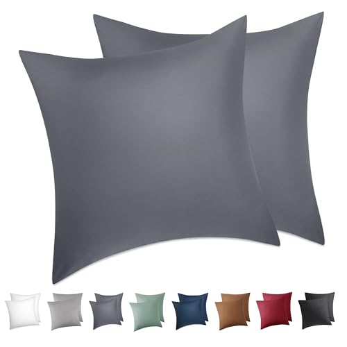 BEDSURE Kissenbezug 80x80 2er Set - 100% Baumwolle Kopfkissenbezug 80x80, Kissenbezüge mit Reißverschluss, Oeko-TEX, Kissenhülle - Weich Atmungsaktiv und Langlebig für Bett Sofa, Anthrazit Grau
