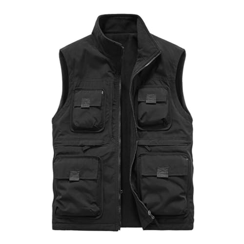 TDHLW Negro,M, Chaleco de Pesca de Invierno para Hombre, Reversible, Resistente al Viento, con Bolsillos para Senderismo y Viajes Informales